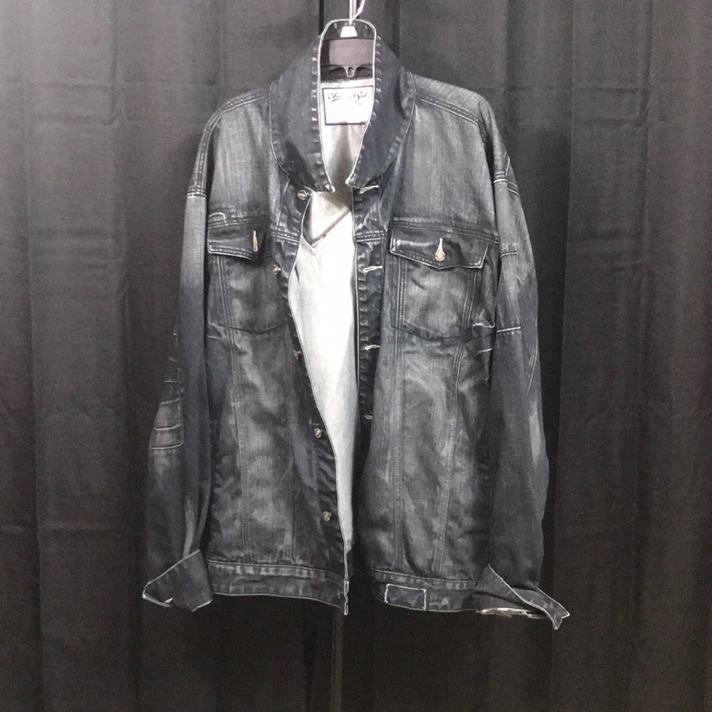 Indigo Red distressed black wash Jean jacket